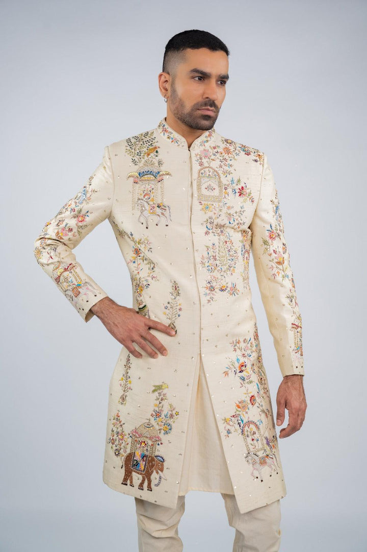 Antique White Glimmer Sherwani