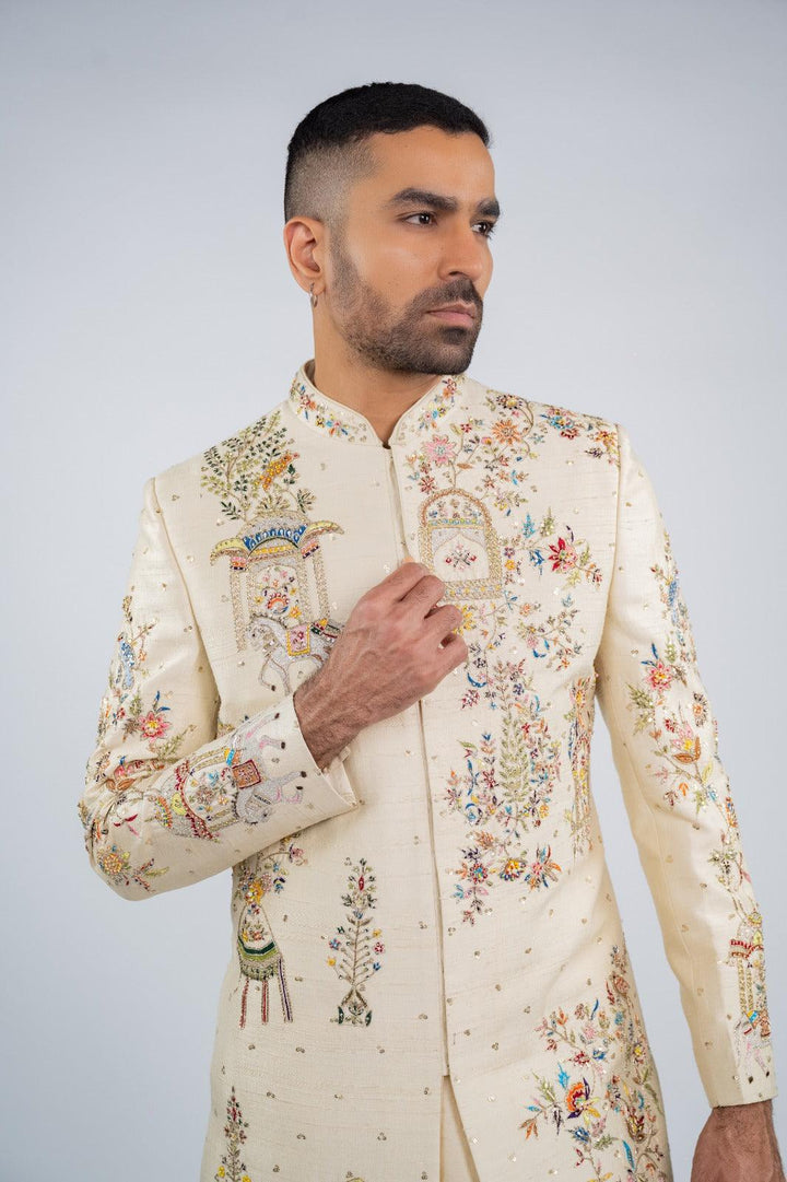 Antique White Glimmer Sherwani