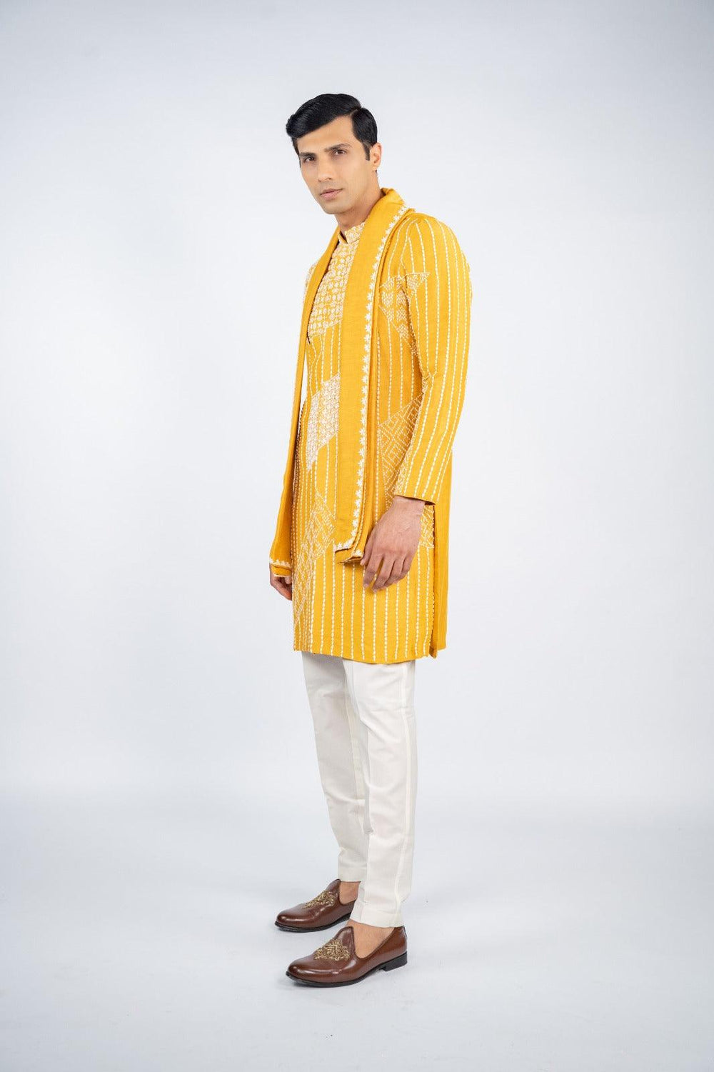 Mustard Yellow Front Open Kurta Set