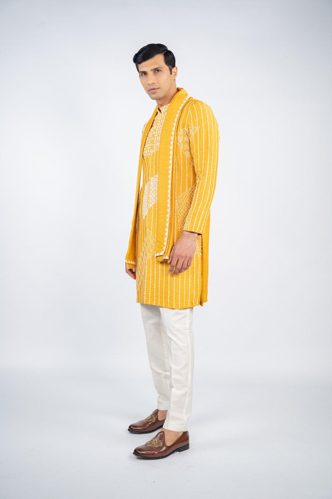 Mustard Yellow Front Open Kurta Set – Image 2