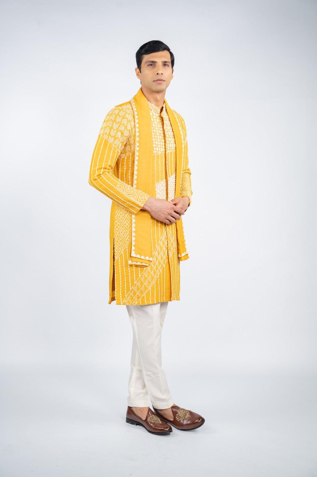 Mustard Yellow Front Open Kurta Set – Image 7