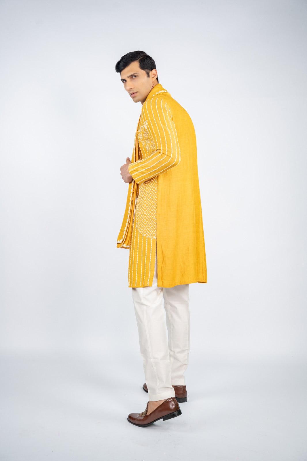 Mustard Yellow Front Open Kurta Set – Image 4
