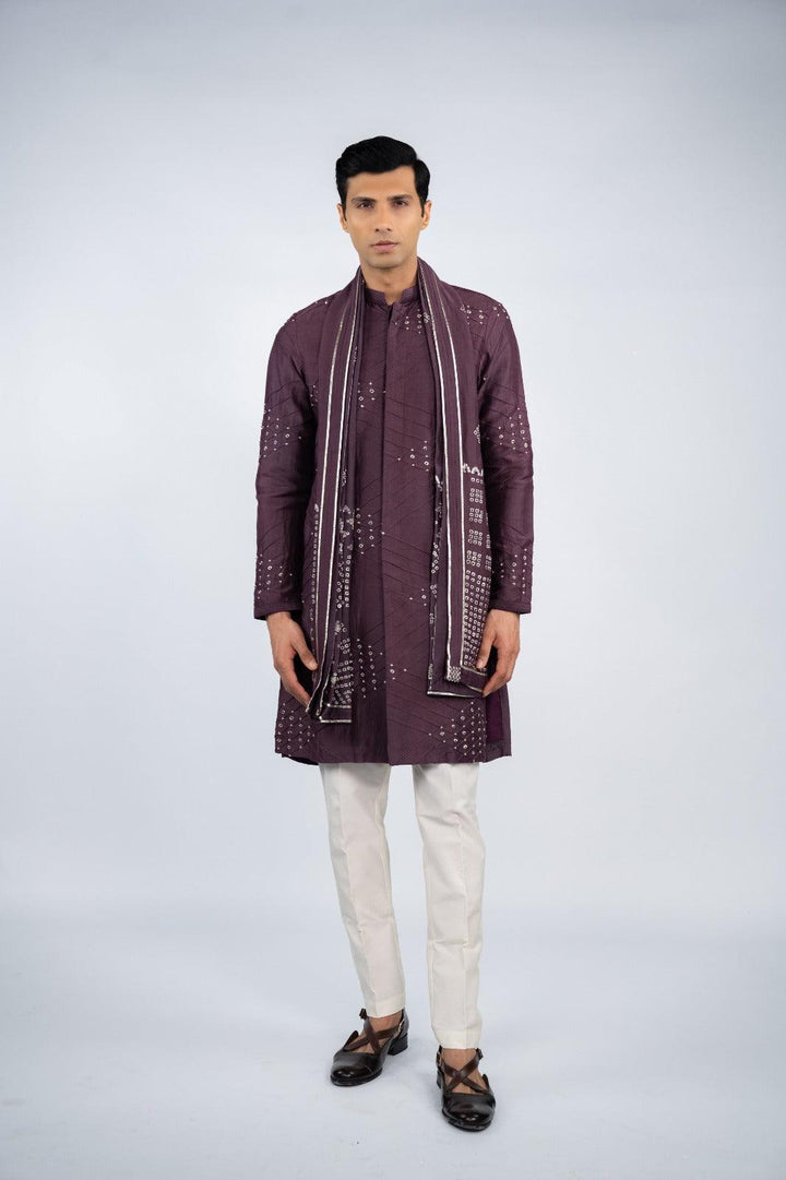 Deep Purple Front Open Kurta Set