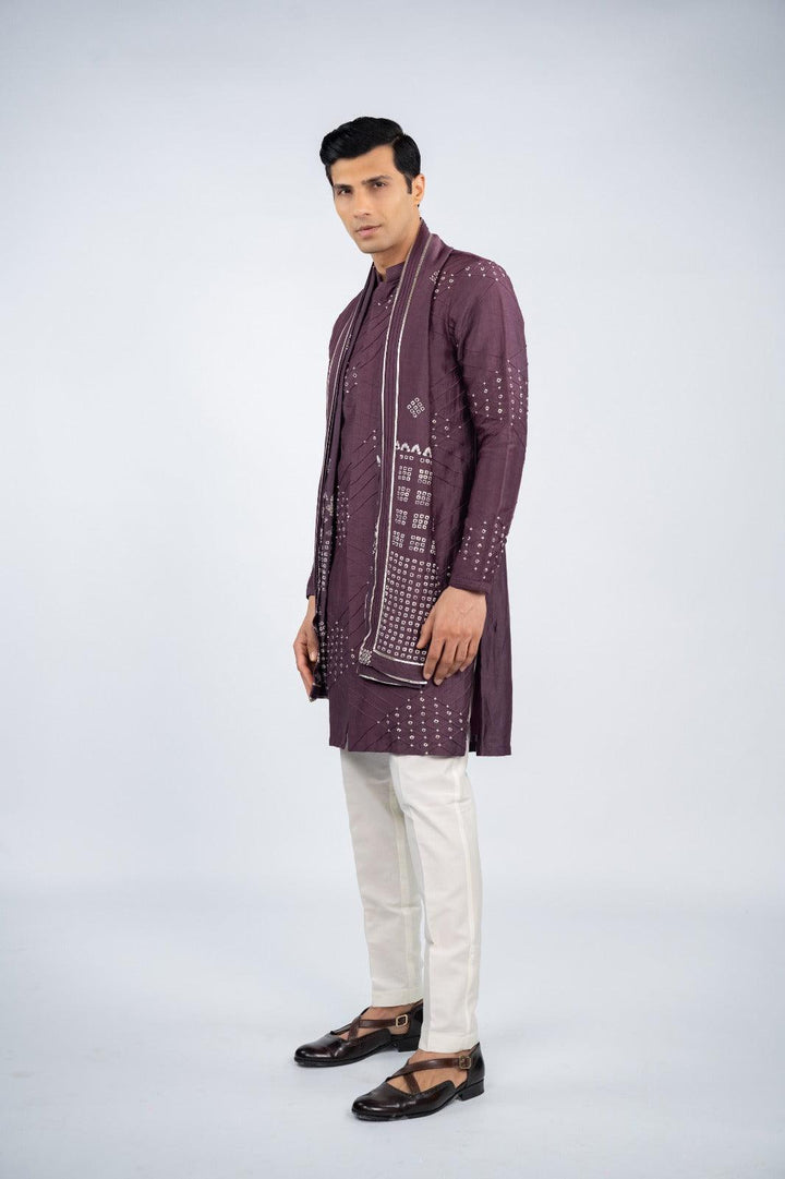 Deep Purple Front Open Kurta Set