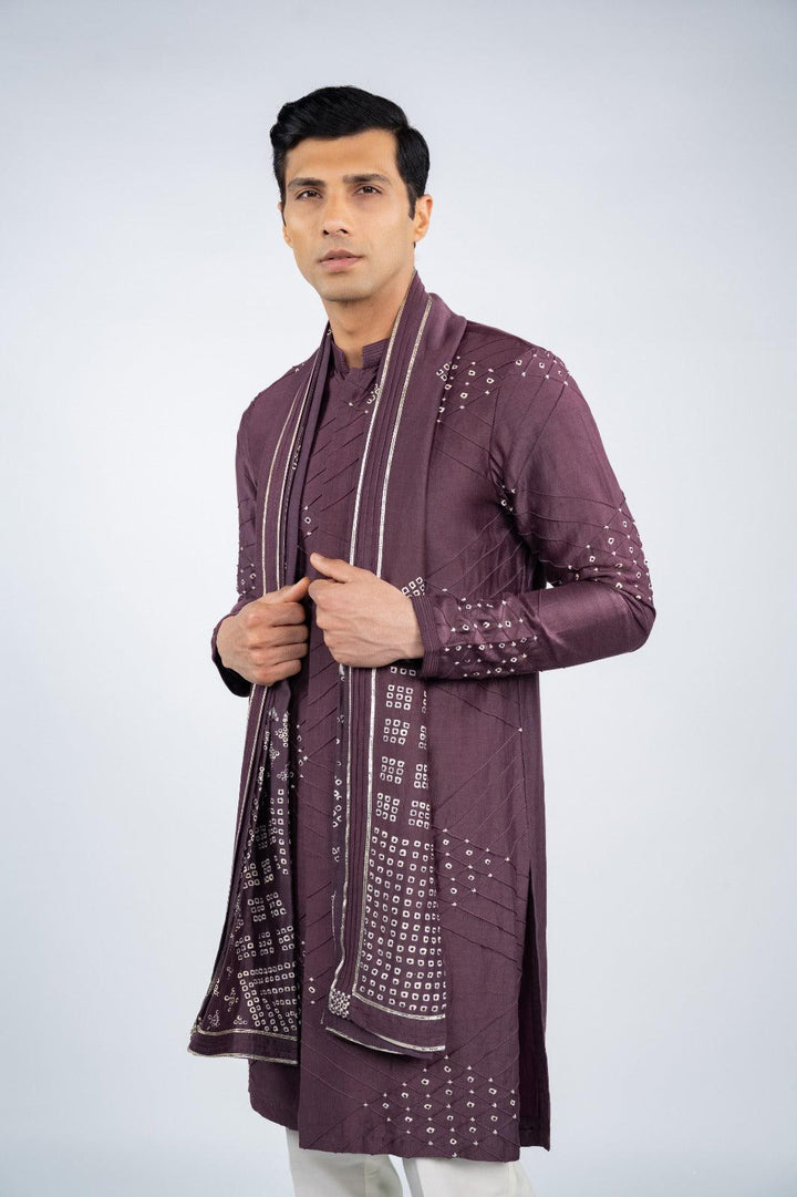Deep Purple Front Open Kurta Set