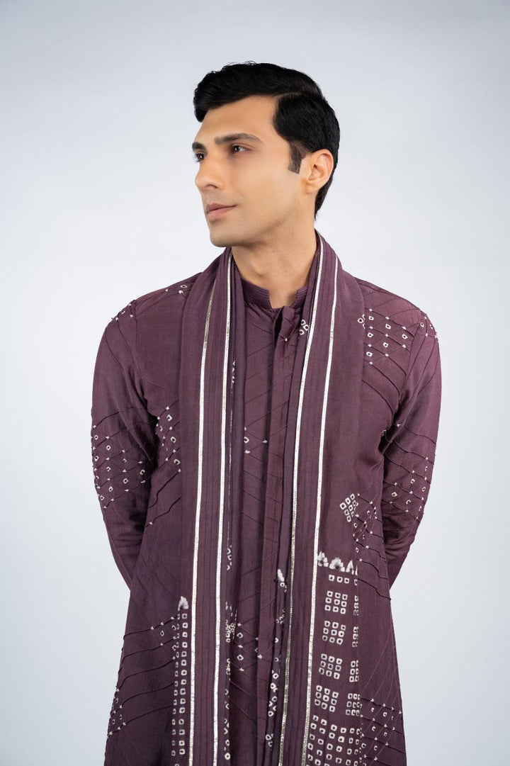 Deep Purple Front Open Kurta Set