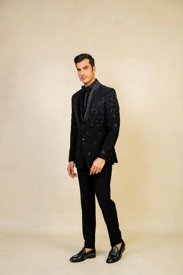 Black Tuxedo with Abstract Geometric Work