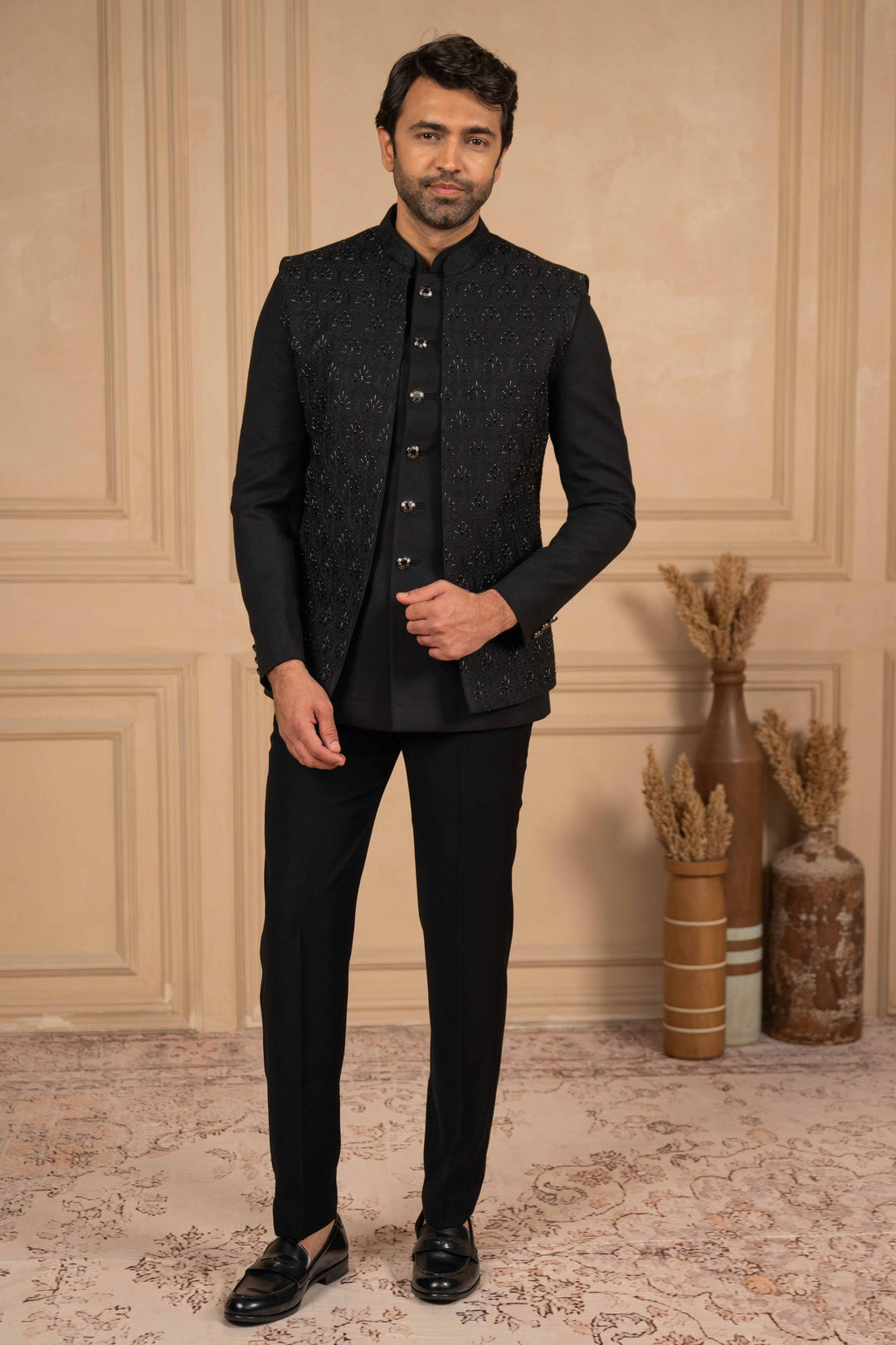 Elegant Black Jodhpuri Set for Royal Occasions – Image 1