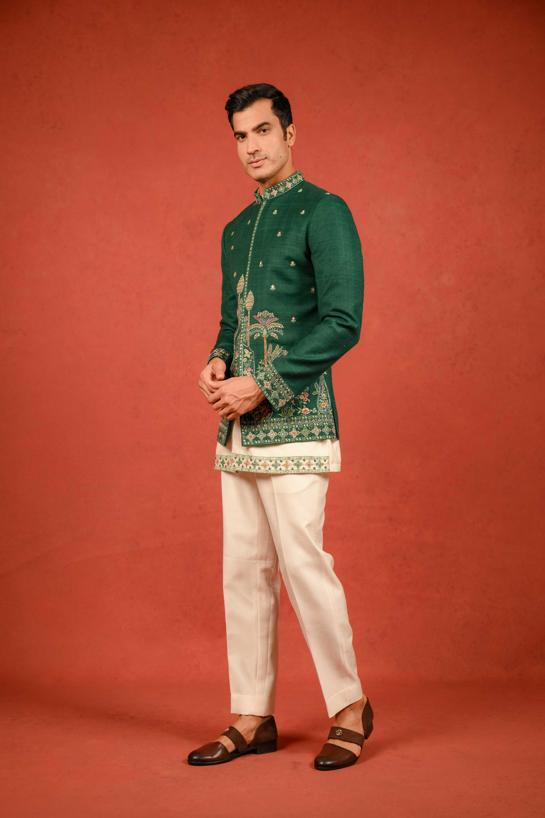 Classic Emerald Green Jodhpuri Ensemble – Image 5