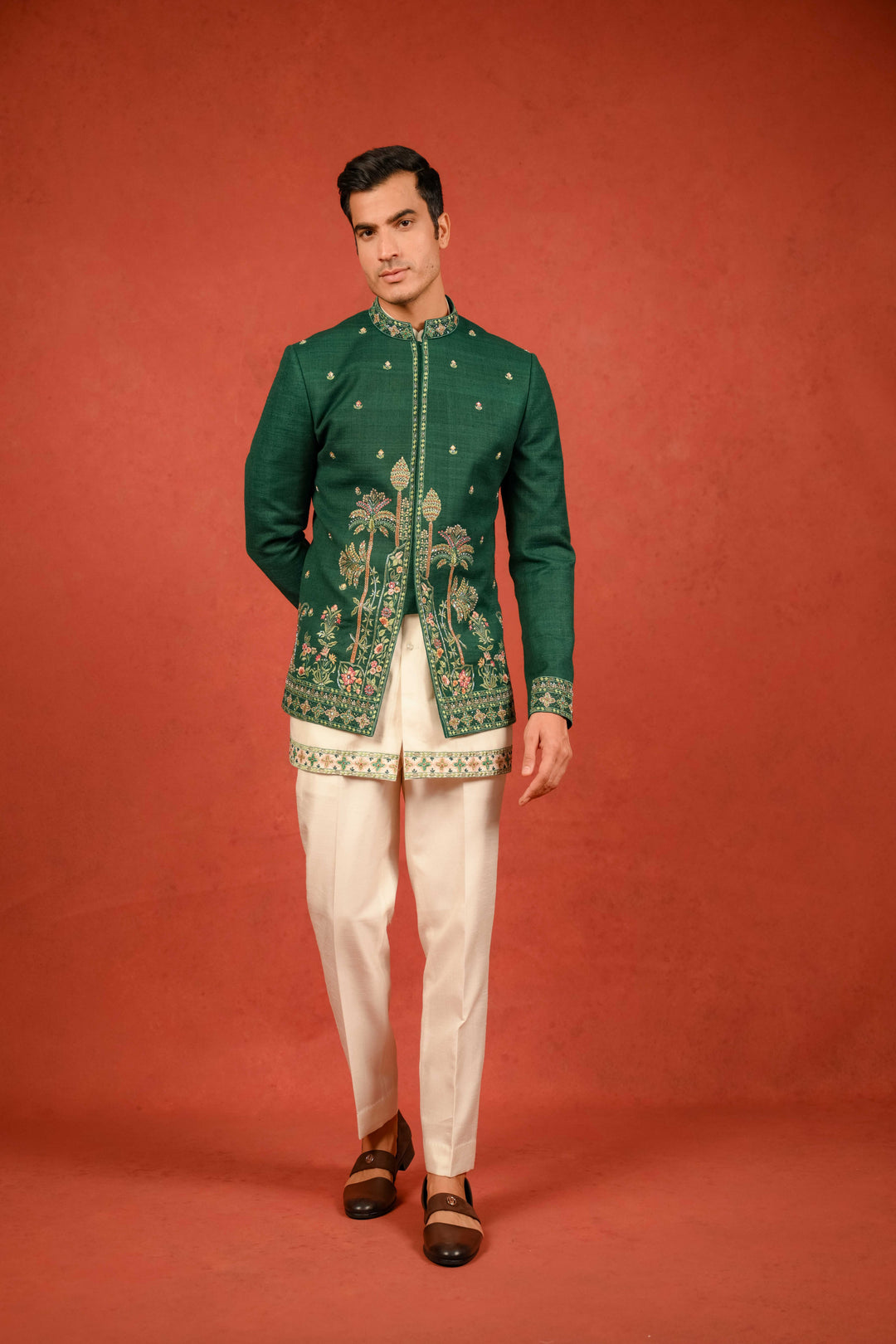 Classic Emerald Green Jodhpuri Ensemble – Image 1