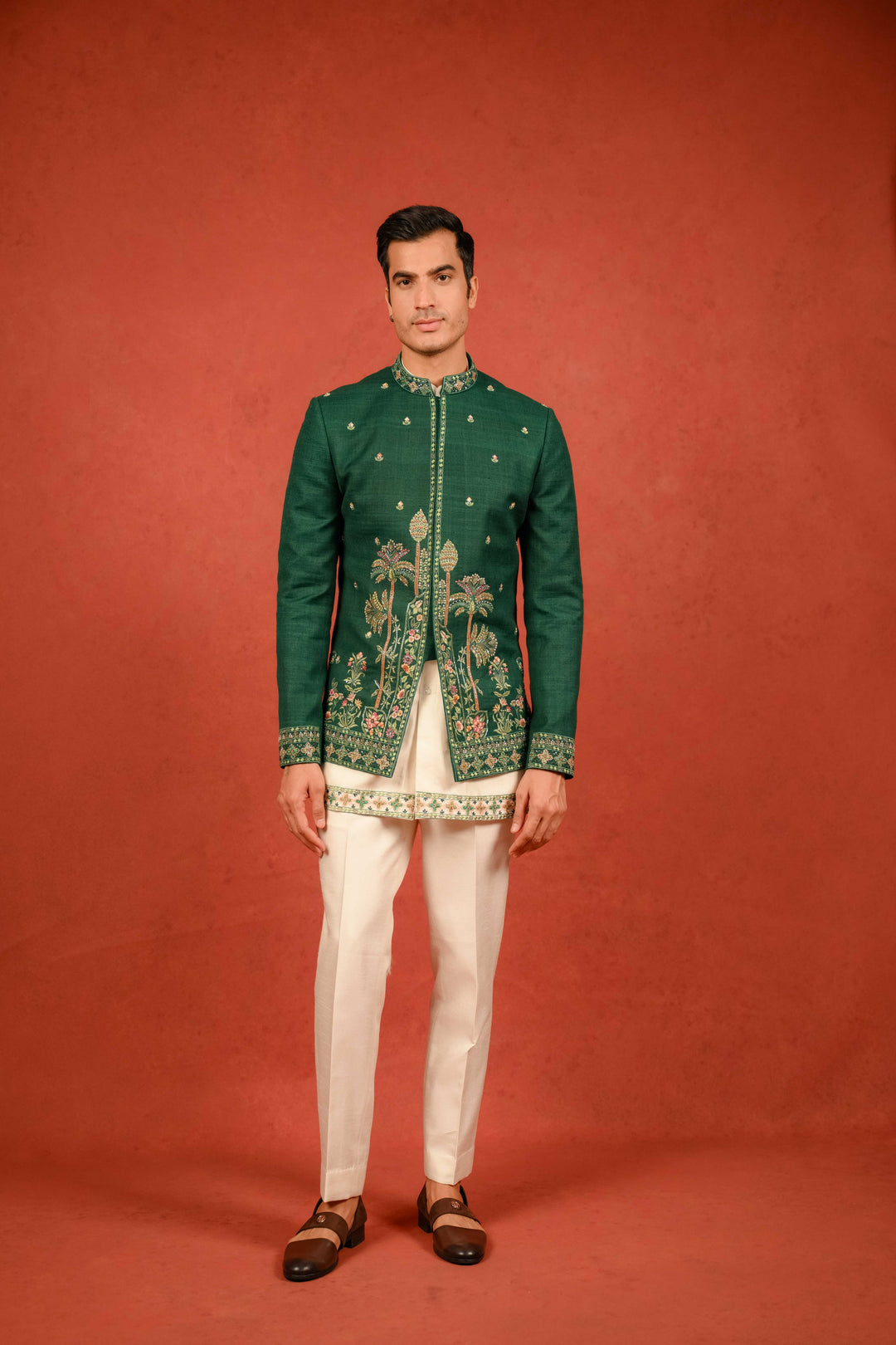 Classic Emerald Green Jodhpuri Ensemble – Image 3