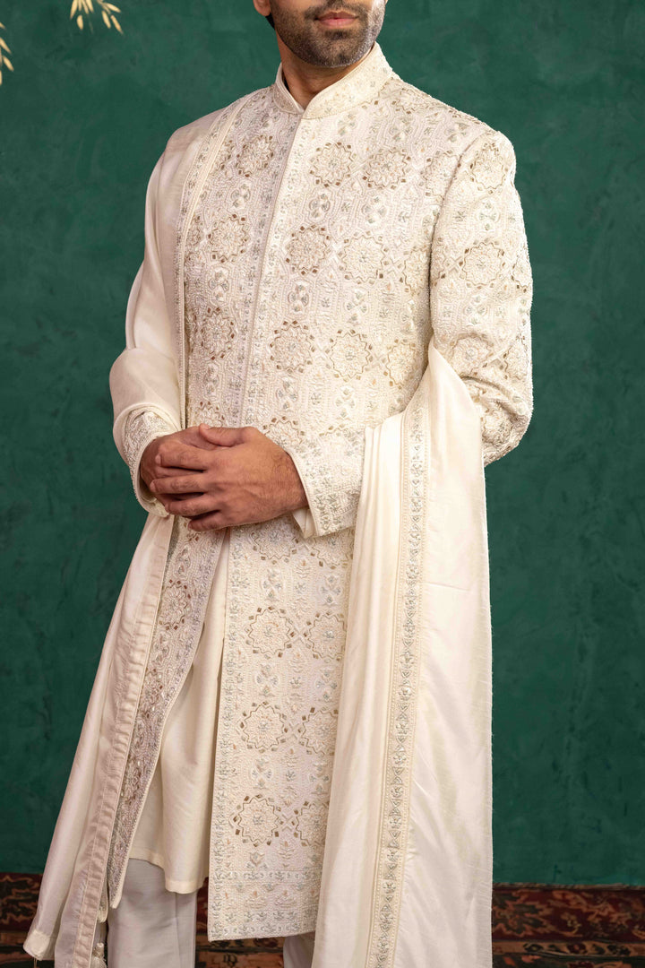 Ivory Silk  Sherwani Set