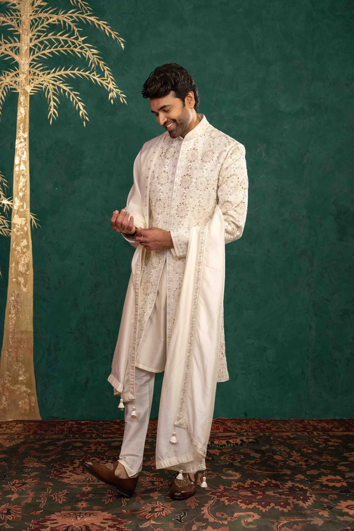 Ivory Silk  Sherwani Set