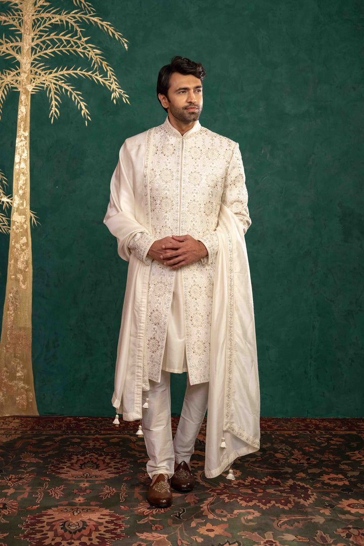 Ivory Silk  Sherwani Set