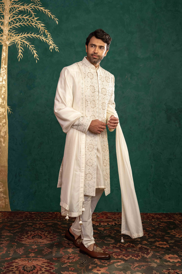 Ivory Silk  Sherwani Set