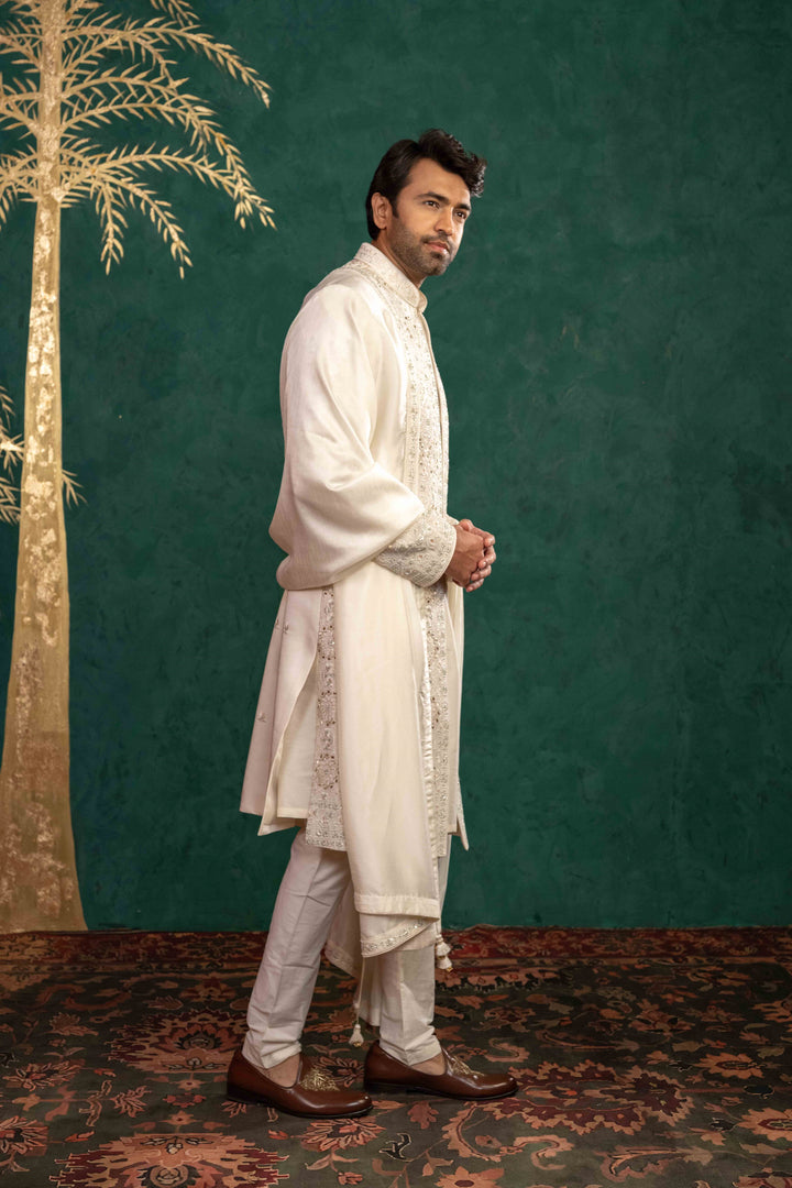 Ivory Silk  Sherwani Set