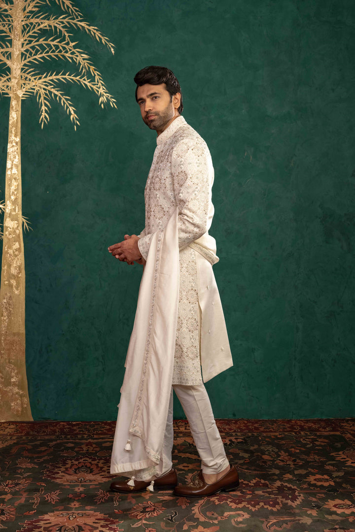 Ivory Silk  Sherwani Set