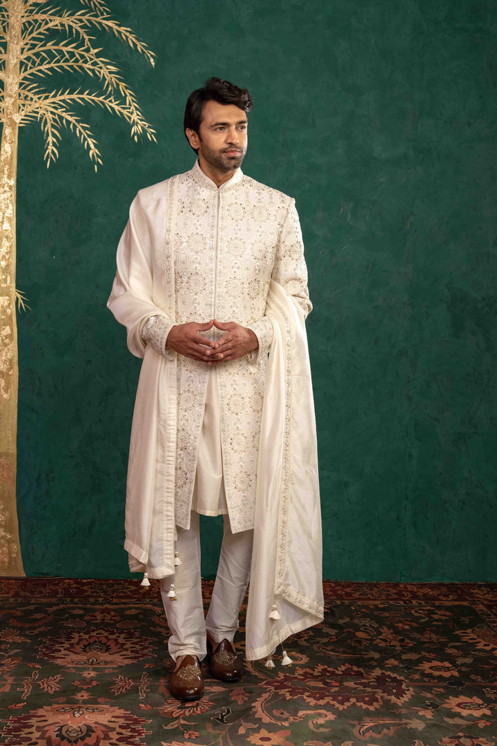 Ivory Silk  Sherwani Set