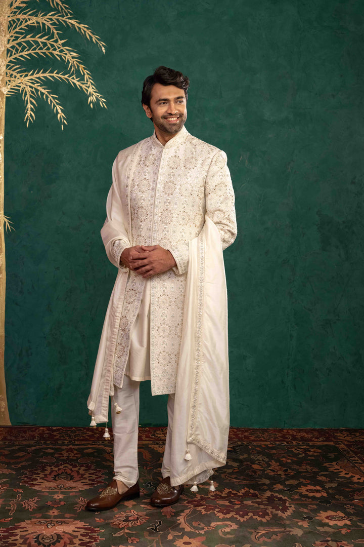 Ivory Silk  Sherwani Set
