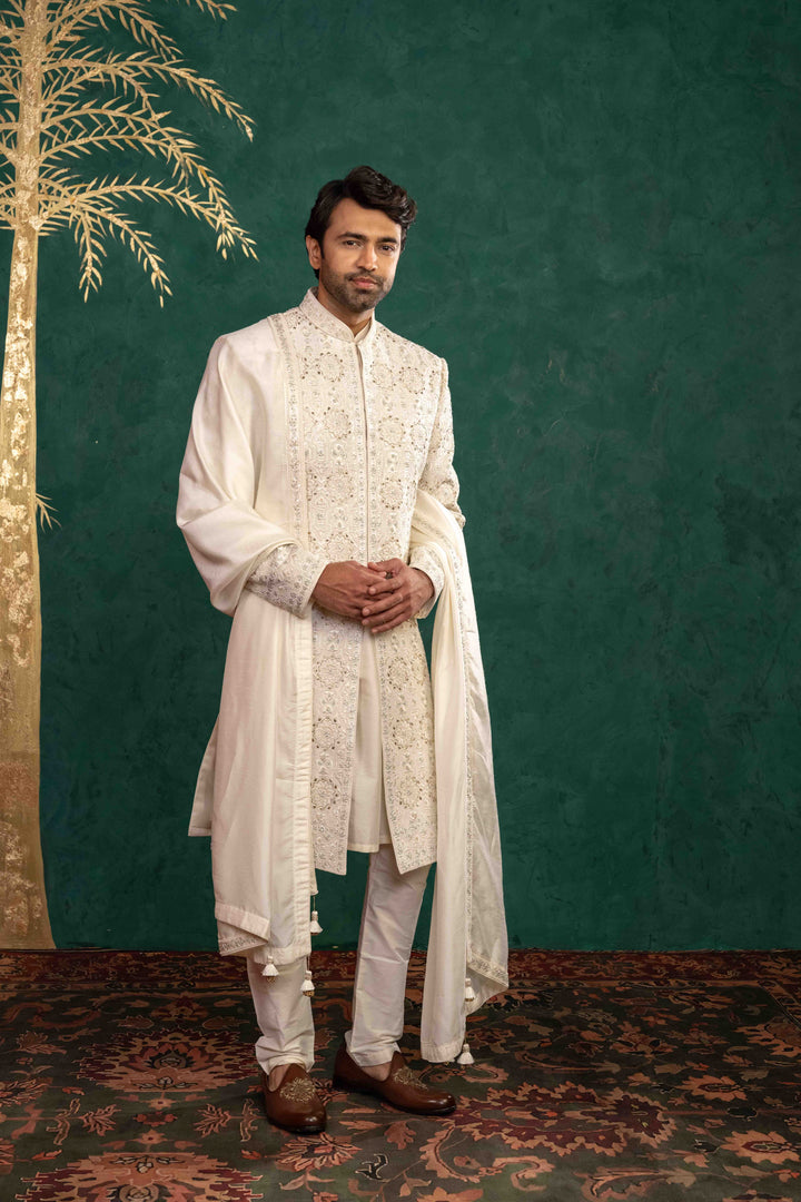 Ivory Silk  Sherwani Set