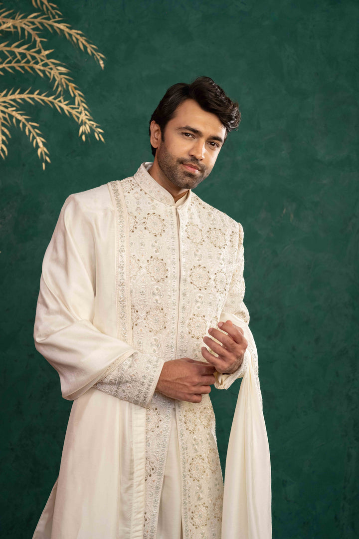Ivory Silk  Sherwani Set