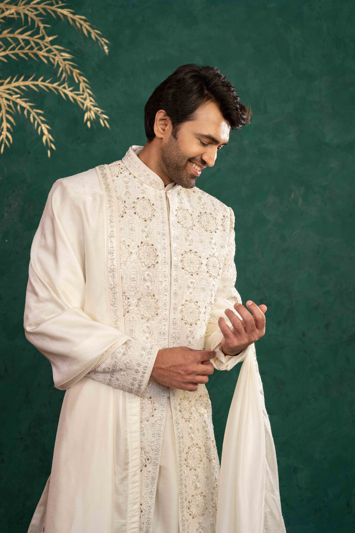 Ivory Silk  Sherwani Set