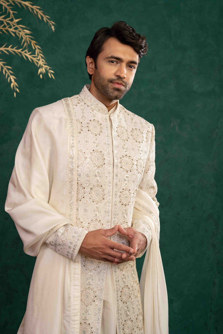 Ivory Silk  Sherwani Set