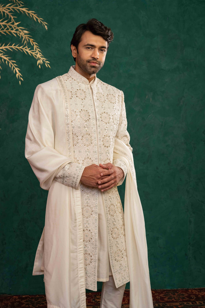 Ivory Silk  Sherwani Set