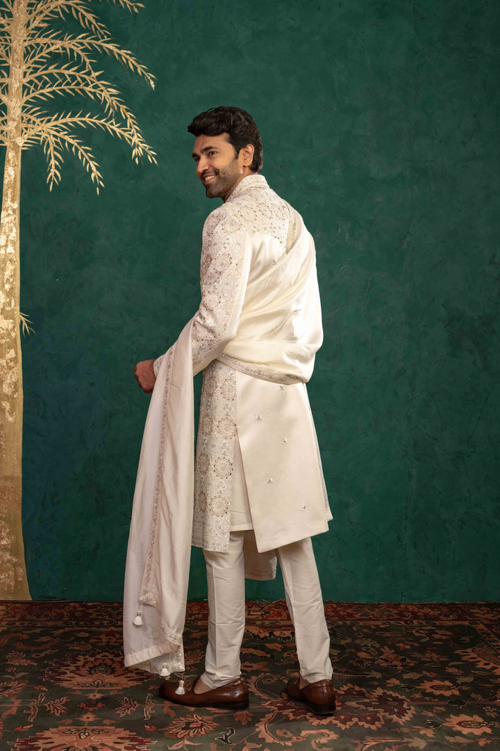 Ivory Silk  Sherwani Set