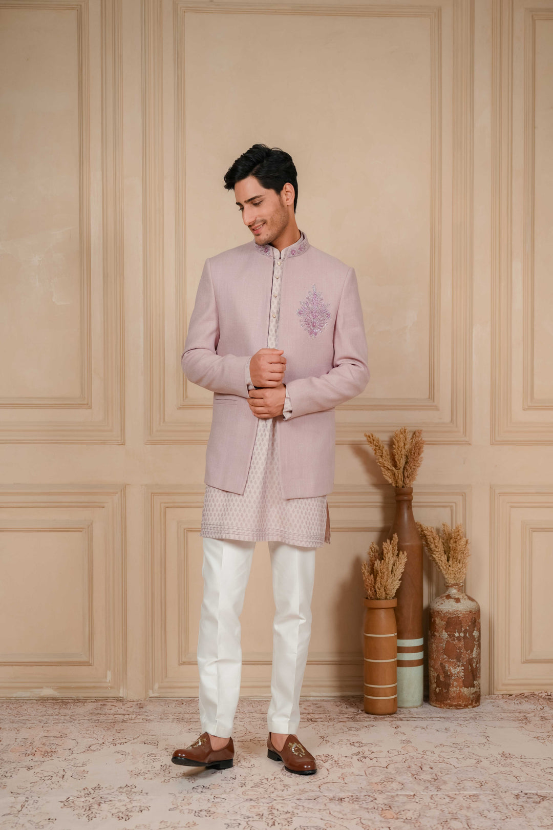 Lilac Jodhpuri Kurta Set with Hand Embroidery – Image 1