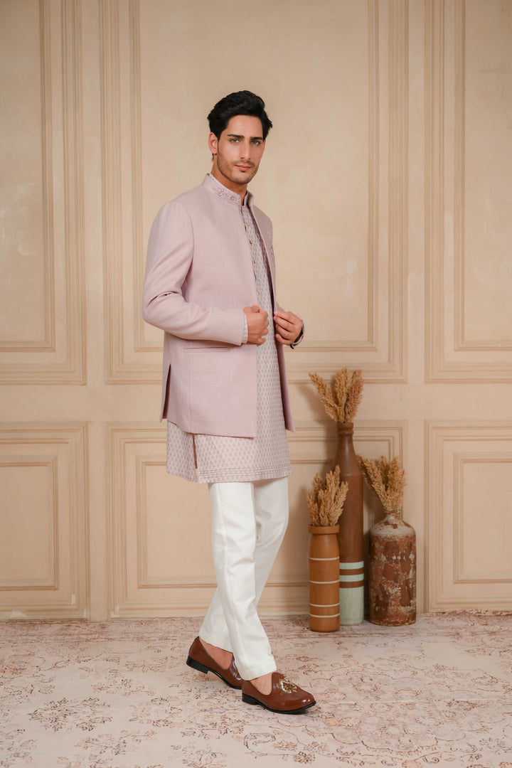 Lilac Jodhpuri Kurta Set with Hand Embroidery