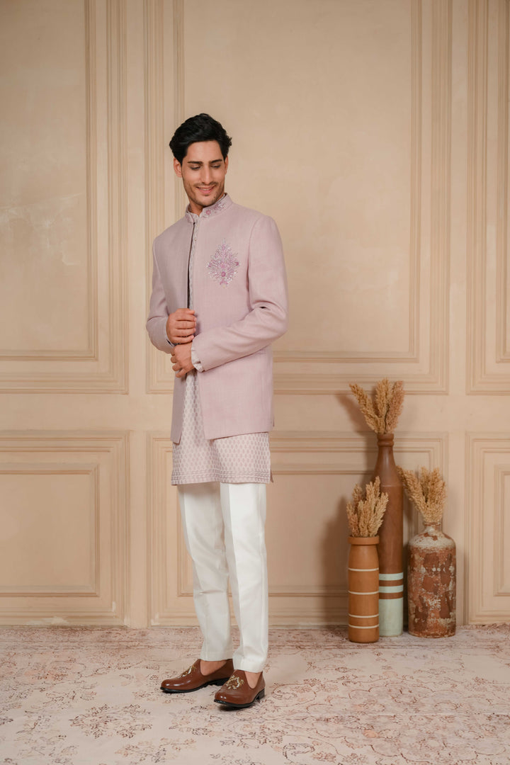 Lilac Jodhpuri Kurta Set with Hand Embroidery
