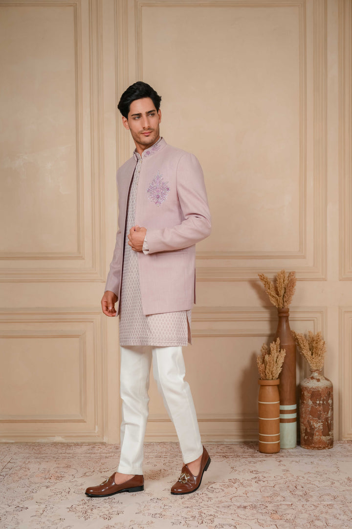 Lilac Jodhpuri Kurta Set with Hand Embroidery