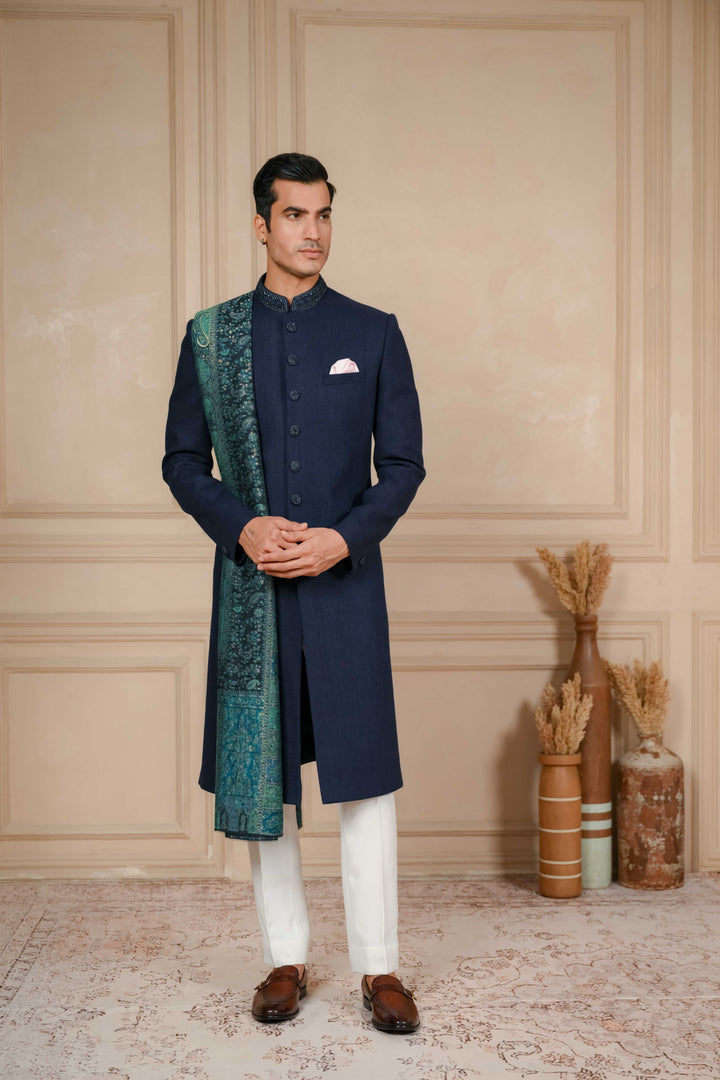 Midnight Blue Classic Nawabi with Dupatta