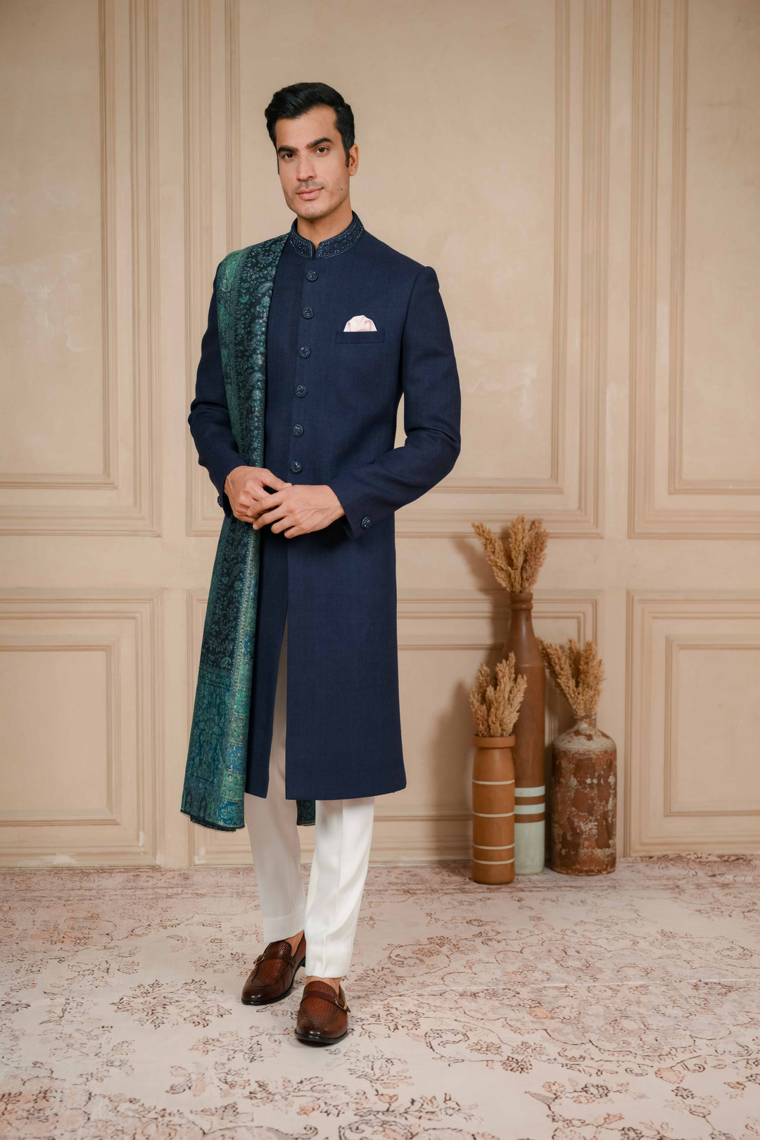 Midnight Blue Classic Nawabi with Dupatta – Image 1