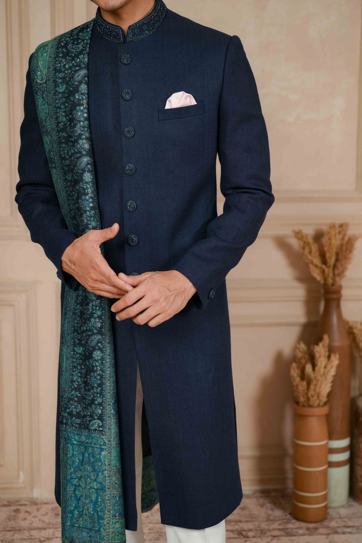 Midnight Blue Classic Nawabi with Dupatta