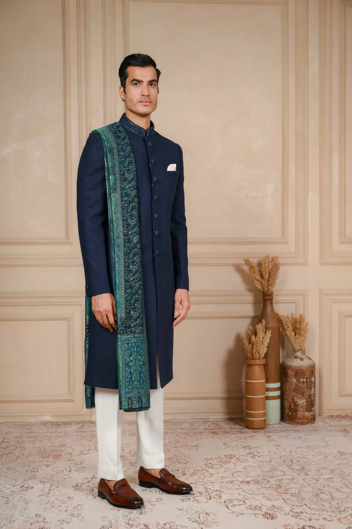 Midnight Blue Classic Nawabi with Dupatta