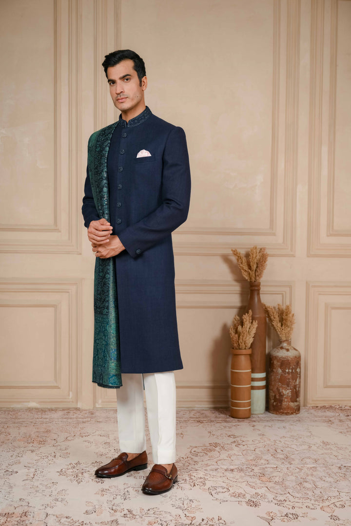 Midnight Blue Classic Nawabi with Dupatta