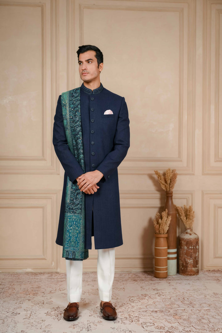 Midnight Blue Classic Nawabi with Dupatta