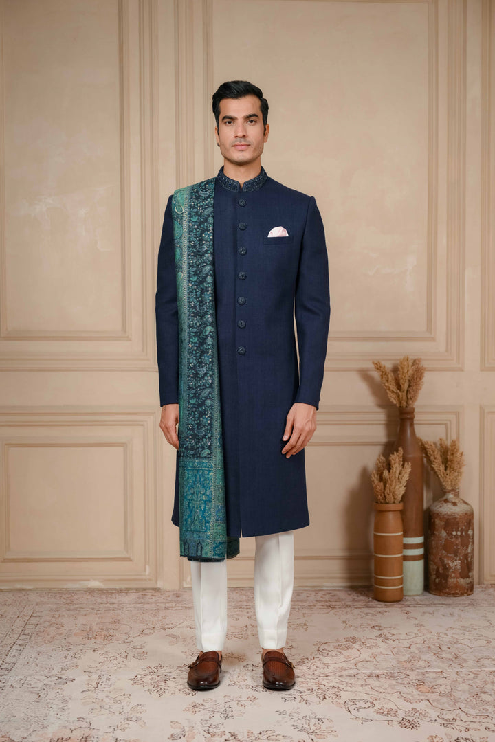 Midnight Blue Classic Nawabi with Dupatta