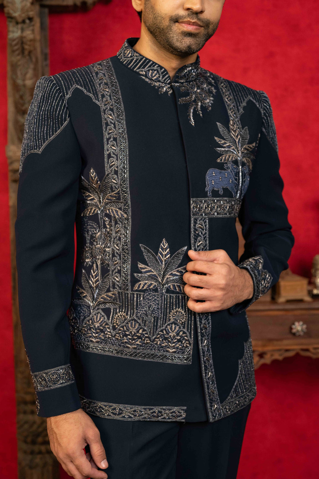 Classic Navy Blue Jodhpuri Ensemble – Image 5