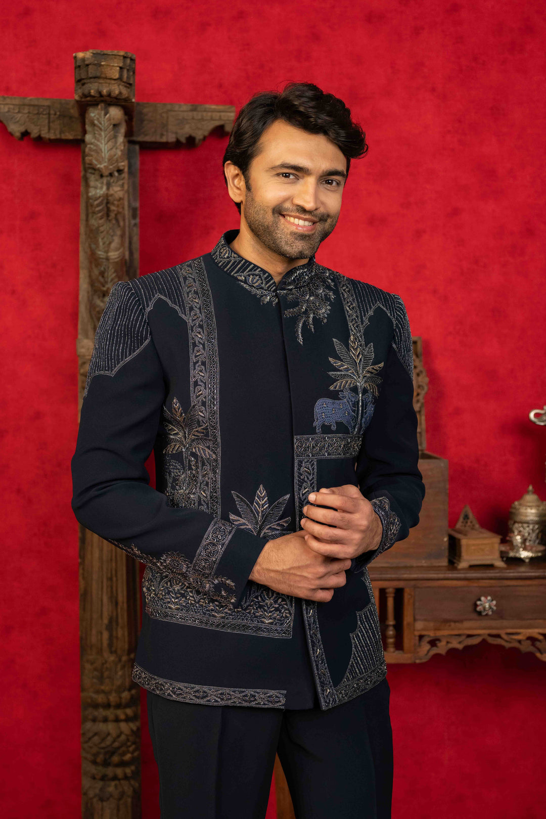 Classic Navy Blue Jodhpuri Ensemble – Image 1