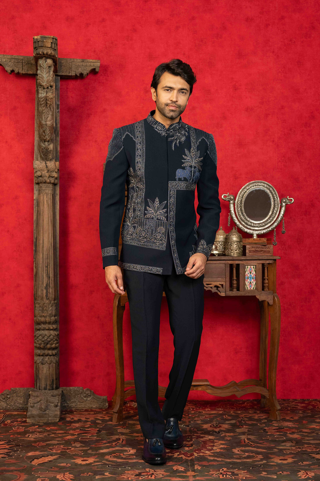 Classic Navy Blue Jodhpuri Ensemble – Image 3