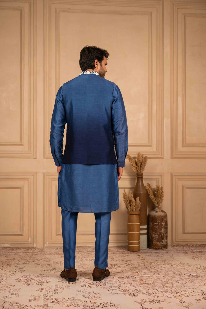 Ombre Floral Embroidered Jacket Set