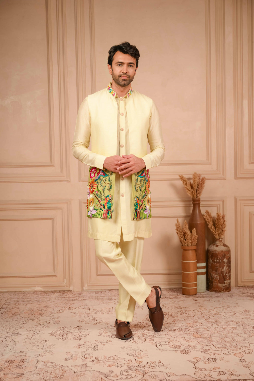 Ombre Long Jacket Set with Resham Embroidery