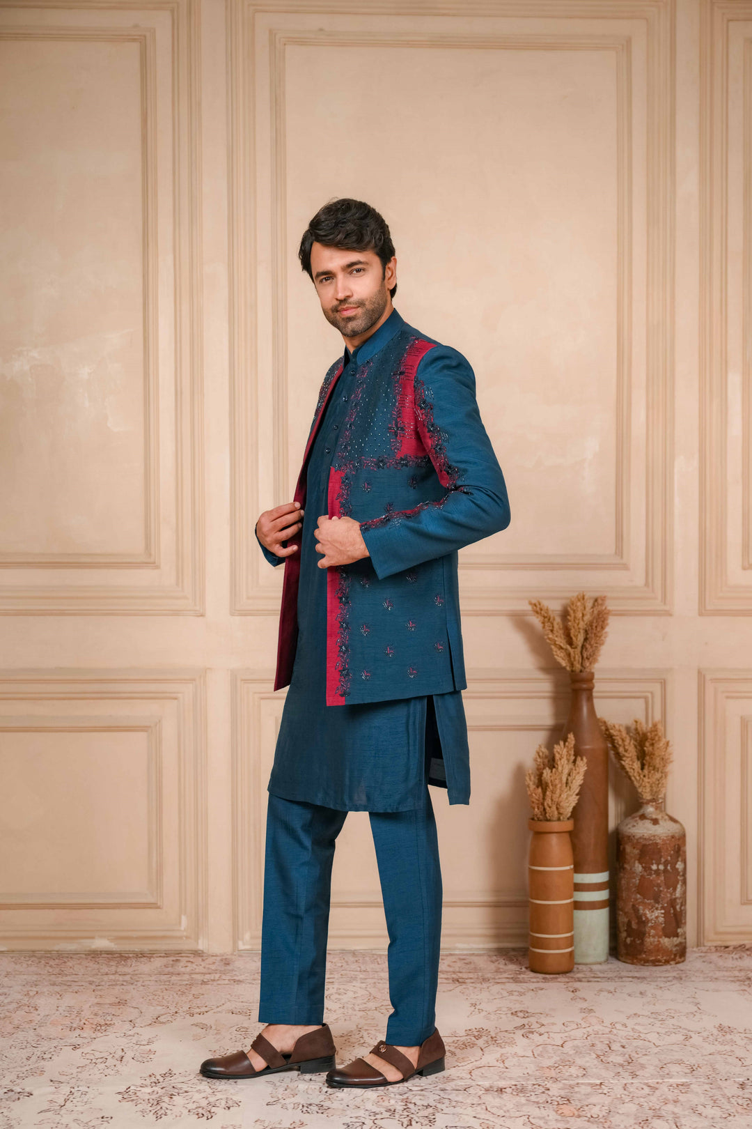 Oxford Blue And Red Jodhpuri Set – Image 2