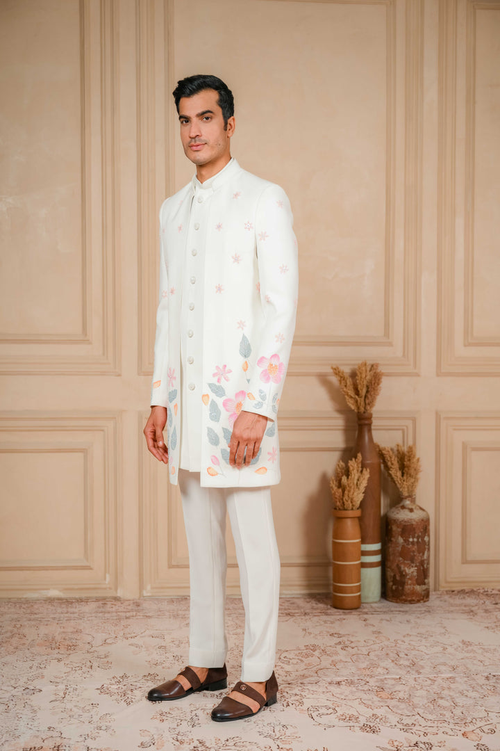 Pearl White Indo-Western with Hand Embroidery