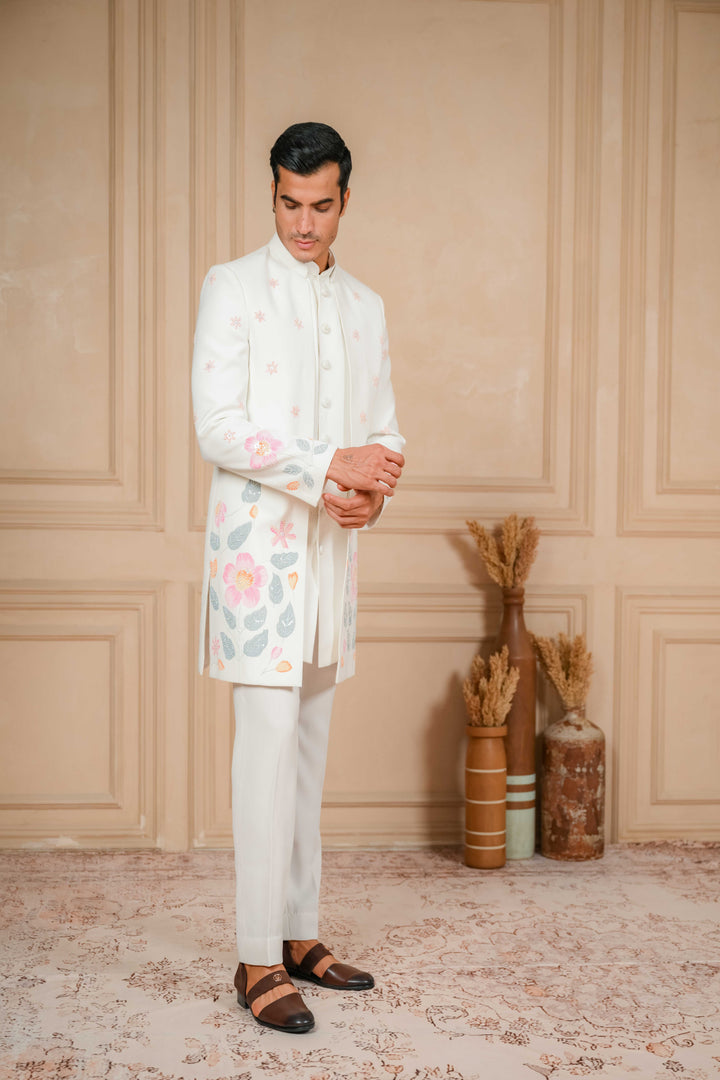 Pearl White Indo-Western with Hand Embroidery