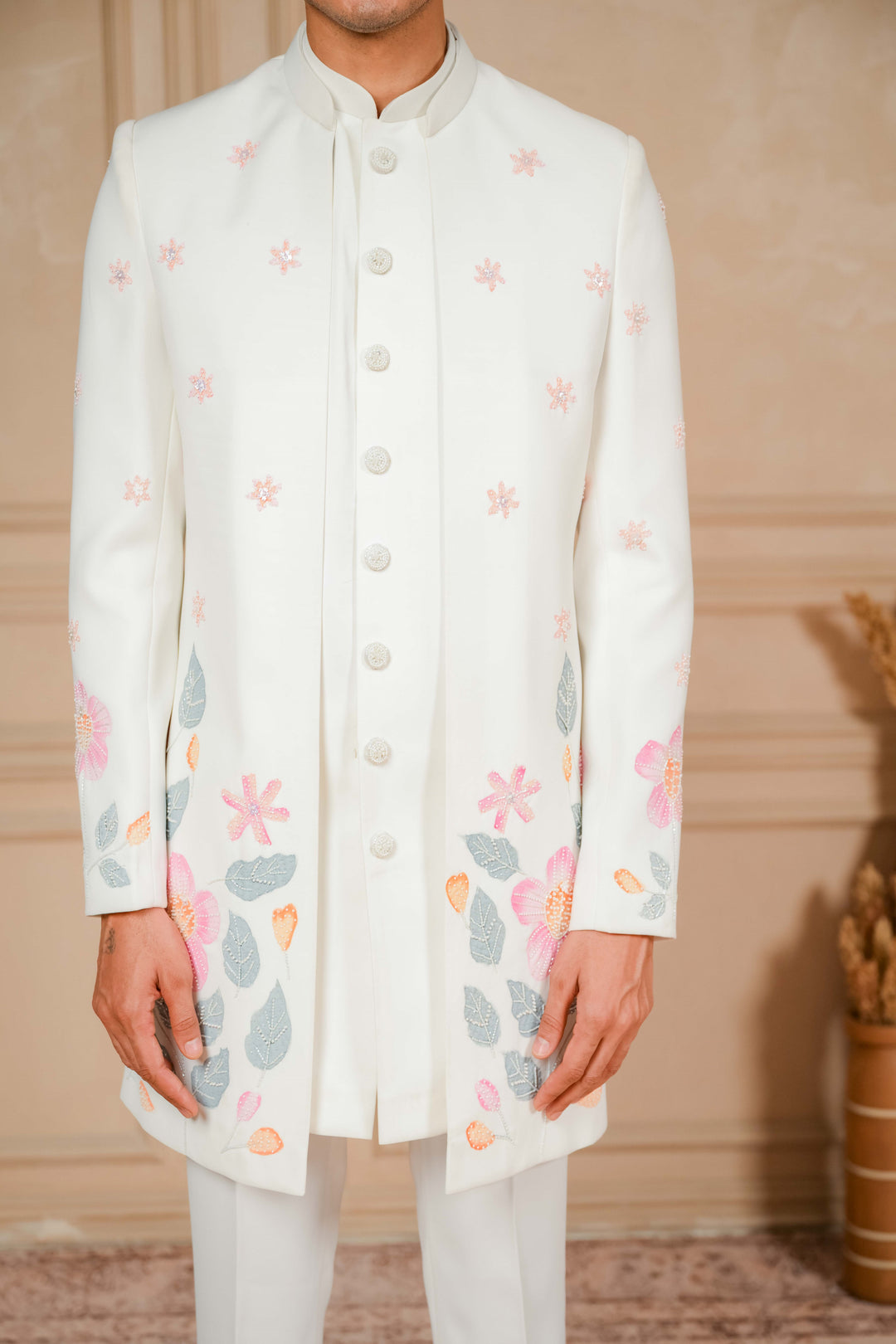 Pearl White Indo-Western with Hand Embroidery – Image 4