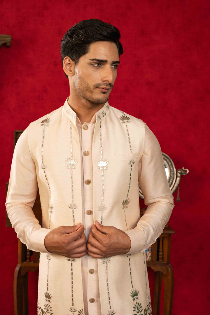 Soft Peach Foil Appliqué Jacket Set